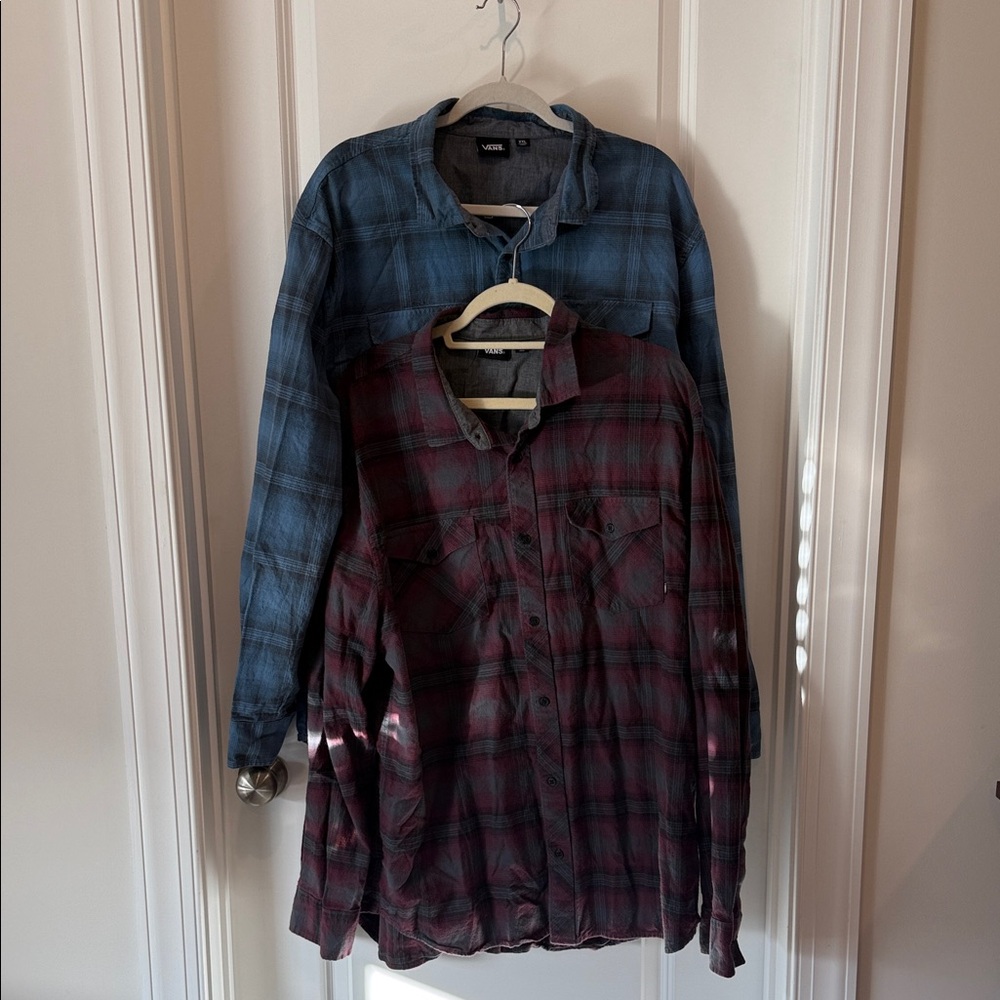 Vans Men's Plaid Flannel Shirts - Blue and Burgundy